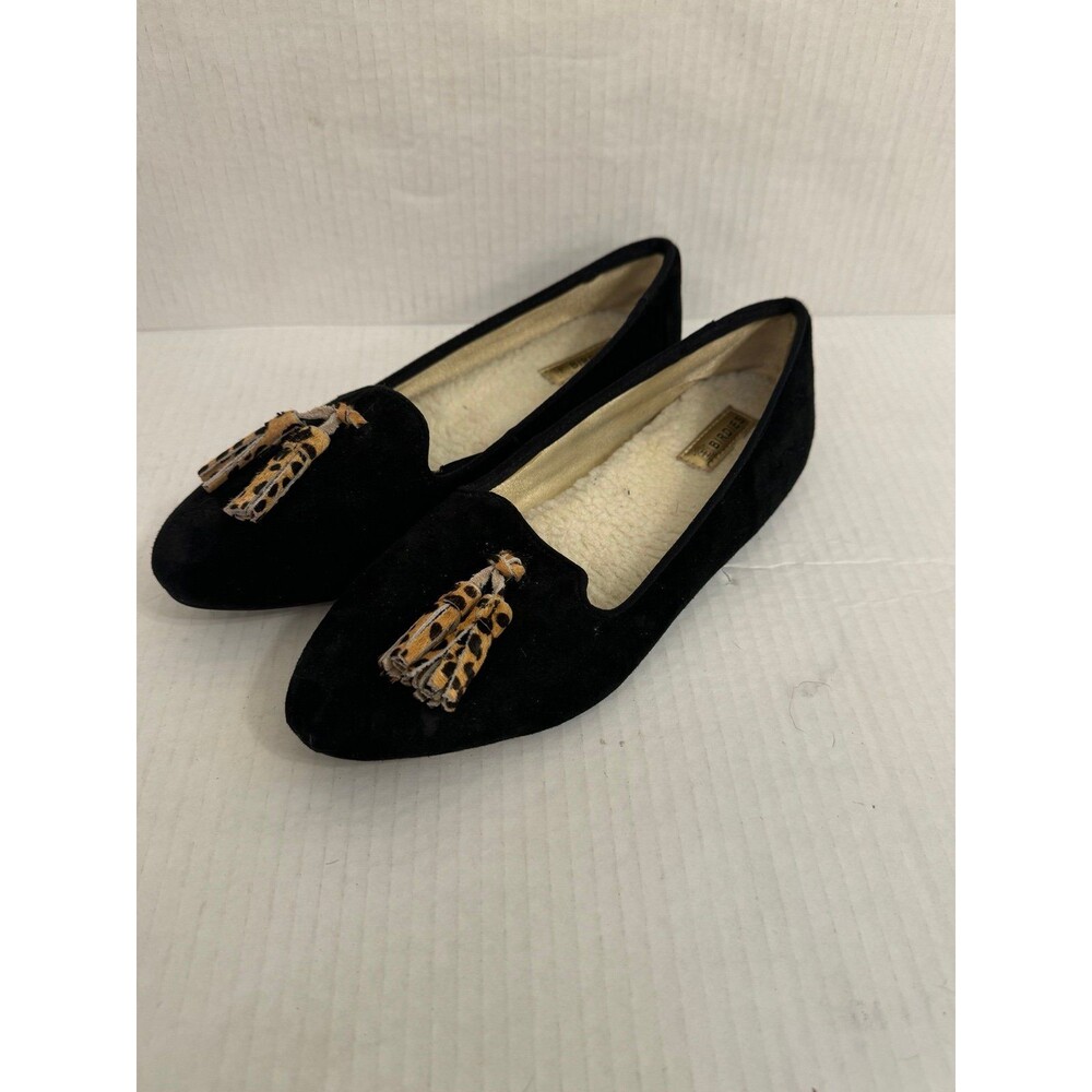 Birdies Womens 6.5 Loafer Blackbird Suede Cheetah Tassel Leopard Slip On Flats